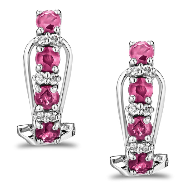 Pink Sapphire 1.15CT And Diamond 9K White Gold Earrings